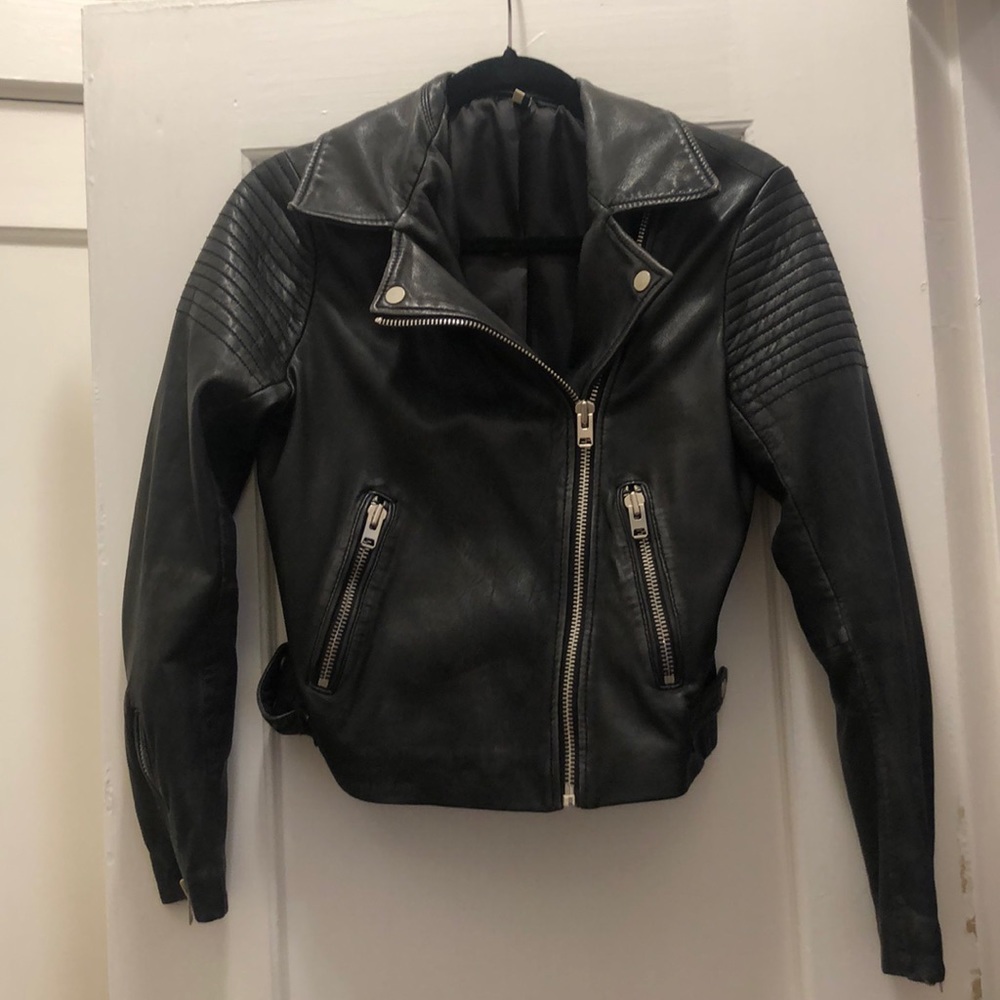 Topshop Biker Moto Cropped Leather Jacket